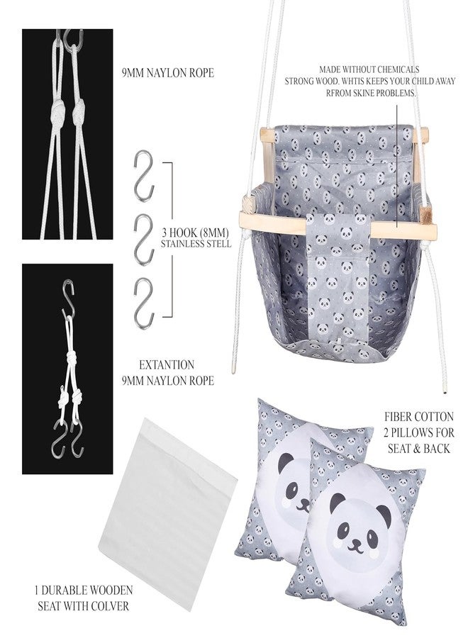 BOFFLE أرجوحة خشبية معلقة للأطفال من بوفل، أرجوحة حديقة قابلة للتعديل مع وسادتين | تتحمل وزنًا يصل إلى 20 كجم (من سنة إلى 3 سنوات) - Image 4